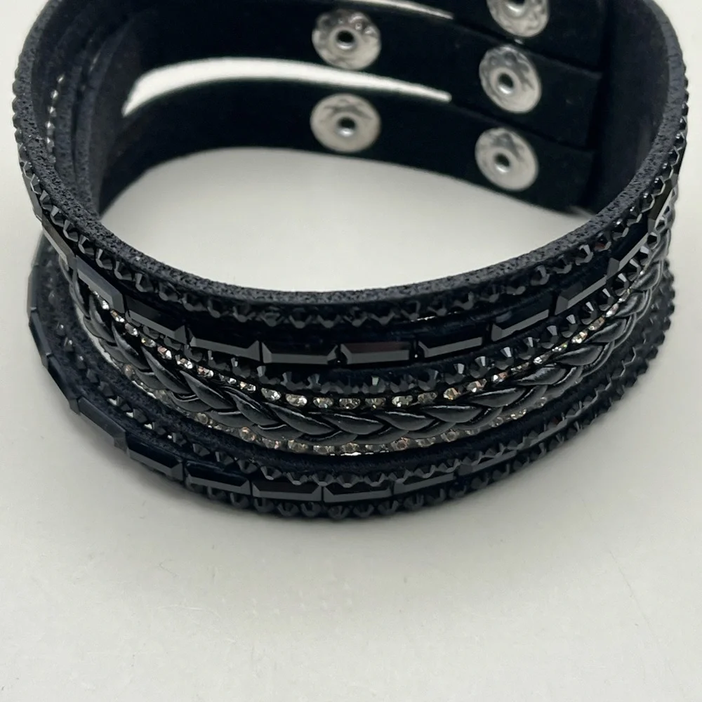 Black Multi-Layered Bracelet with Rhinestones